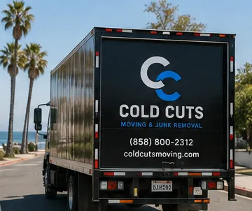Cold Cuts moving truck parked on a palm-lined San Diego street